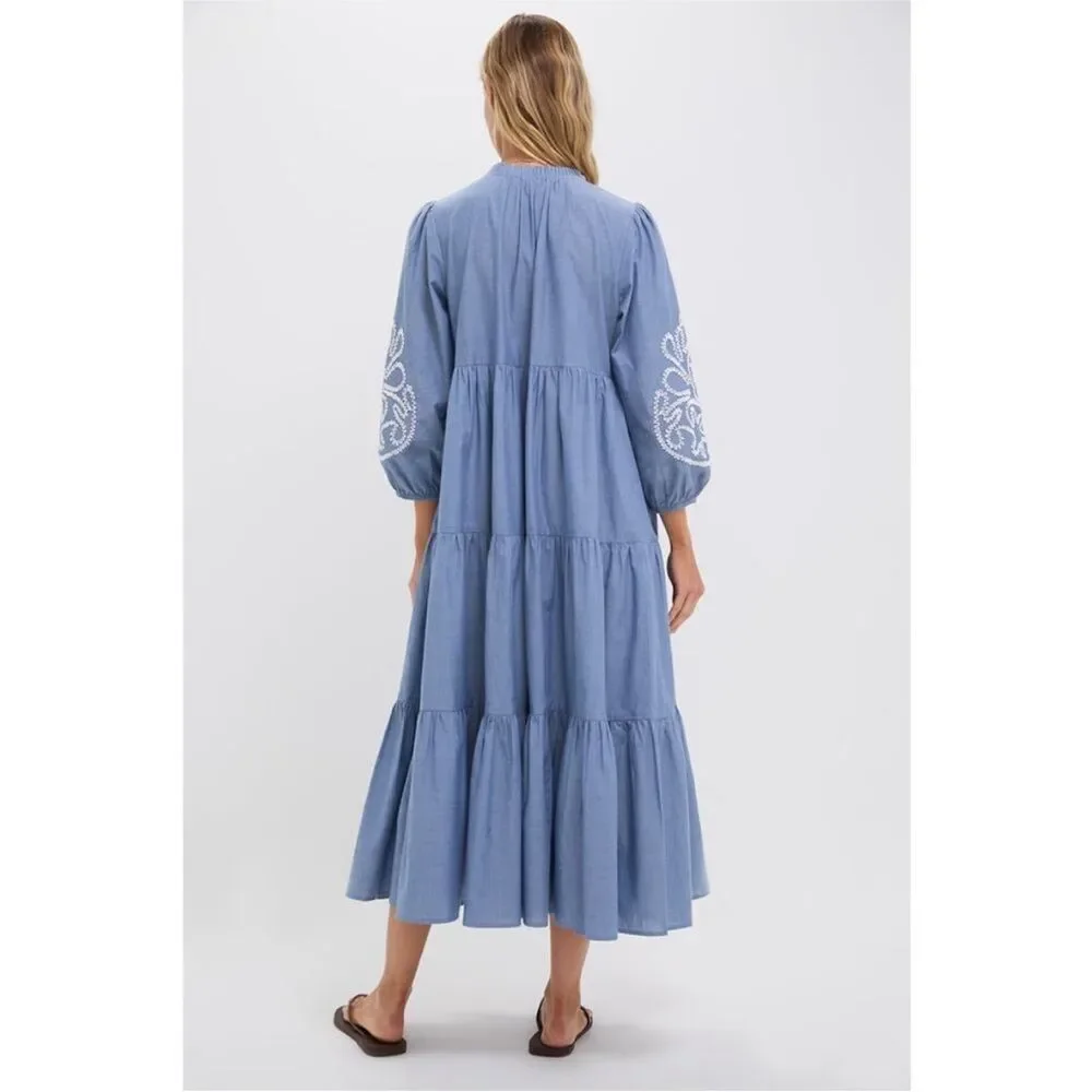 Tuckernuck Cotton Chambray Embroidered Salty Paloma Caftan Dress NWT Size Small - Picture 15 of 16